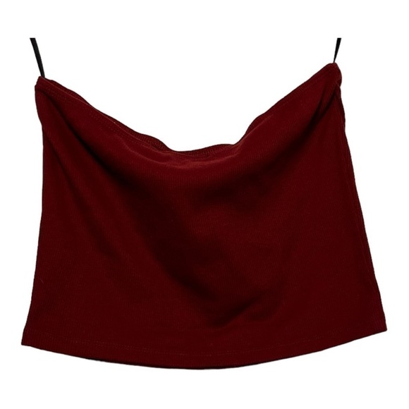 Strapless Ribbed Crop Top  Red Stretch Size Medium - Picture 2 of 4